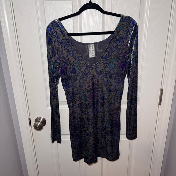 Free People Burnout Velvet Long Sleeve Bodycon Mini Dress - Picture 3 of 14